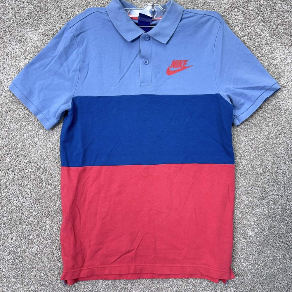 Nike Polo Shirt Mens Small Colorblock Blue Red Short Sleeve EUC